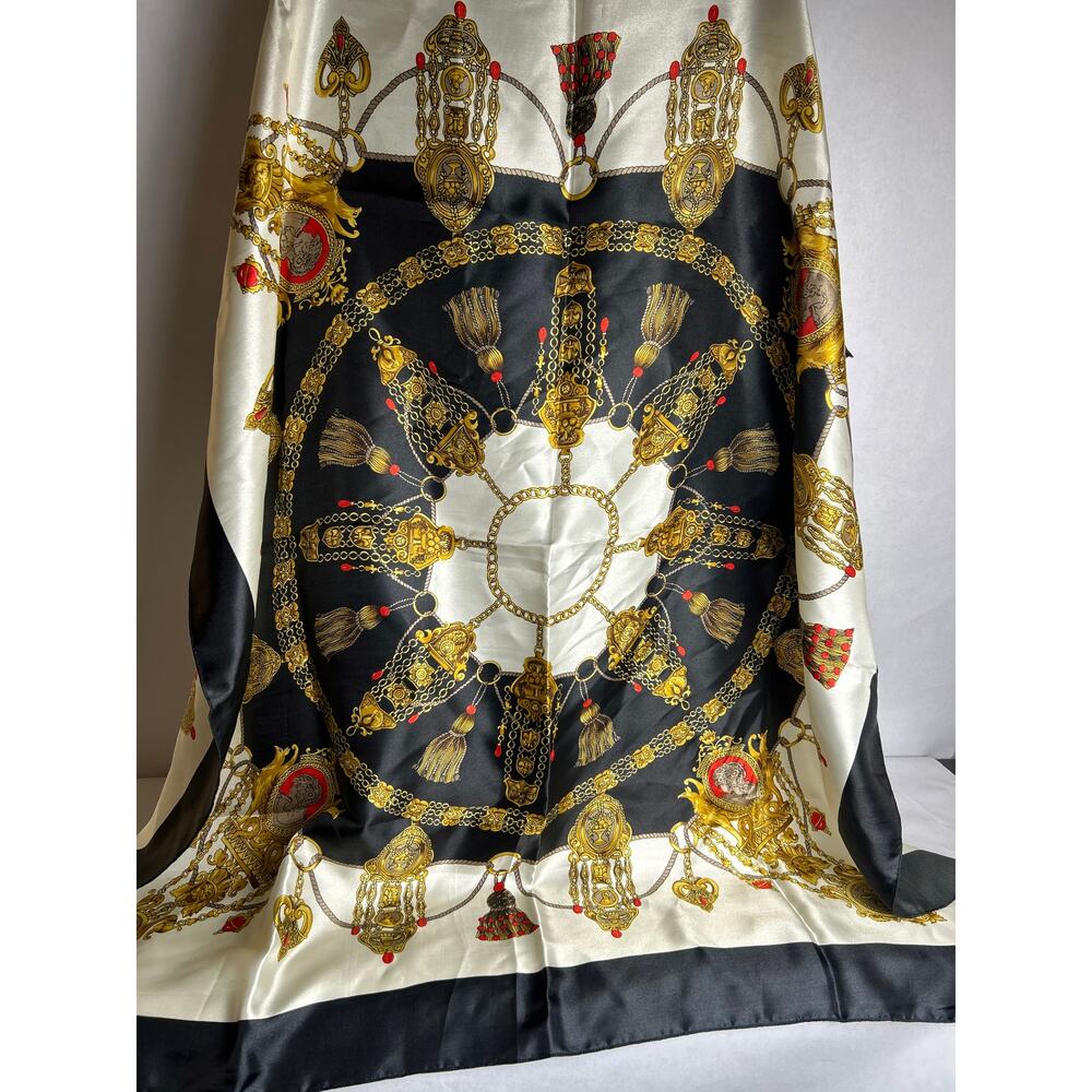 Vintage Scarf Cream Red Black Gold